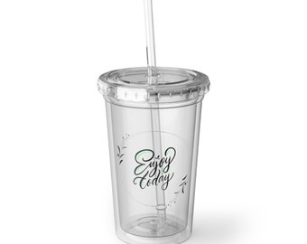 Disfrute de la taza de hoy, vaso transparente, vaso transparente con tapas, tazas transparentes, regalo para mujeres, ideas de regalos de cumpleaños para mujeres, regalos para niñas