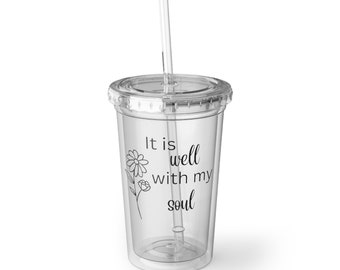 Tazas transparentes con tapas, tazas transparentes, vaso transparente con paja, vaso de paja, regalo cristiano para mujeres, está bien con mi vaso de alma