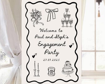 Personalised Engagement Party Welcome Sign Whimsical Black and Beige Engagement Party Poster Custom Modern Party Entrance Board Were Engaged