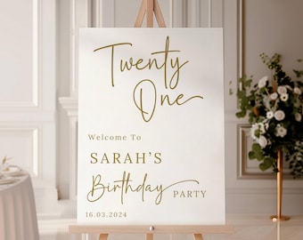 Custom 21st Birthday Party Sign Minimalist  Design Gold Font PRINTED Personalised 21st Birthday Welcome Board for Daughter