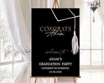 Custom Graduation Party Welcome Sign Gold and Black University Graduate Poster