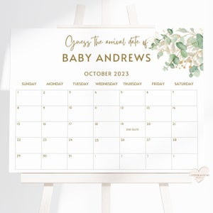 Baby Shower Game Guess the Arrival Date Calendar Eucalyptus  PRINTED  Guess the Birth  Date Poster Baby Shower Predict Baby's Date of Birth