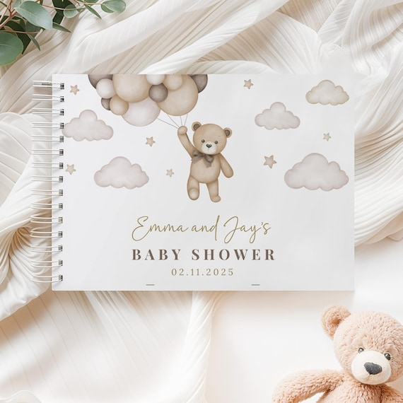 Baby Shower Guest Book Teddy Bear We can Bearly Wait Theme Beige Teddy Gender Neutral Decorations NT24
