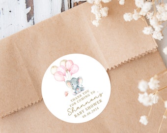 Custom Baby Shower Favour Stickers Pink Elephant Personalised Baby Shower Thank You Stickers Baby Girl Baby Shower Labels Elephant Theme