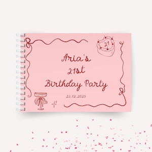 Custom Birthday Party Guest Book Pink and Red Personalised Cocktail Party Guestbook Any Age or Event Martini Theme