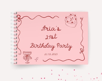 Custom Birthday Party Guest Book Pink and Red Personalised Cocktail Party Guestbook Any Age or Event Martini Theme