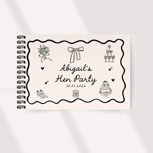 Personalised Hen Party Guest Book Whimsical Beige and Black Custom Bridal Shower Guestbook Letters to the Bride Scrapbook image 3