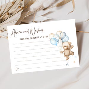 Baby Shower Advice and Wishes Cards, Blue Teddy Bear We Can Bearly Wait Theme, Baby Boy Shower Activity, Leave your Wishes for Parents-to-Be image 2