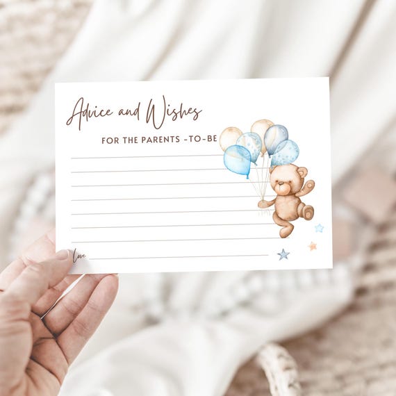 Baby Shower Advice and Wishes Cards, Blue Teddy Bear We Can Bearly Wait Theme, Baby Boy Shower Activity, Leave your Wishes for Parents-to-Be