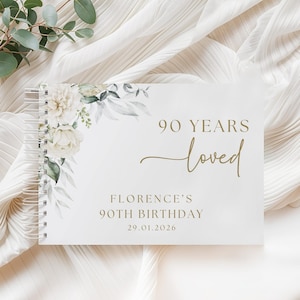 Personalised Birthday Guest Book Any Age White Rose & Greenery Floral Guestbook Custom Birthday Party Keepsake for Her