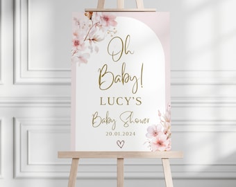 Custom Baby Shower Welcome Sign Pink  Floral Baby Shower Theme Baby Girl Baby Shower Welcome Board Blush Pink Flowers Arch Welcome Sign