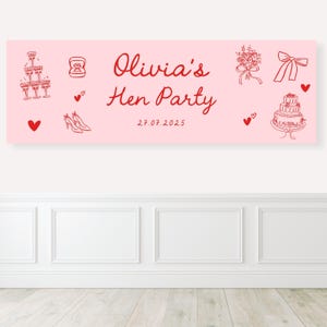 Personalised Hen Party Banner, Red and Pink Hen Do Decorations, Bridal Shower Wall Decoration, Girls Weekend Sign, Bride To Be Decorations, Bild 2