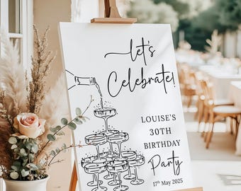 Custom 30th Birthday Party Welcome Sign Personalised 30th Birthday Entrance Board Lets Celebrate Elegant Adult Monochrome Party Decor Wife