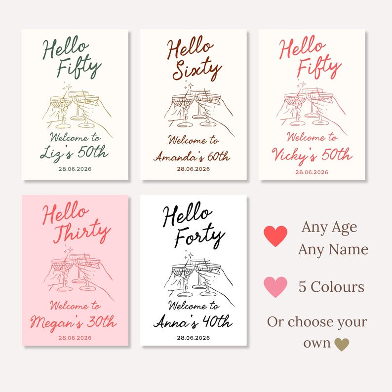 Custom Birthday Sign, Hello Thirty Welcome Poster, Printed Foam Board 30th Birthday Party Entrance Sign, Martini Trendy Party Decor for Her image 2