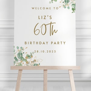 Personalised 60th Birthday Party Sign Green and Gold Custom Name 60th ...