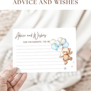 Baby Shower Advice and Wishes Cards, Blue Teddy Bear We Can Bearly Wait Theme, Baby Boy Shower Activity, Leave your Wishes for Parents-to-Be image 7