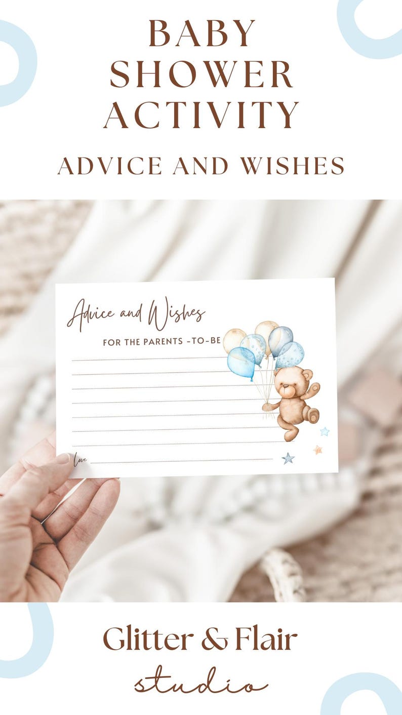 Baby Shower Advice and Wishes Cards, Blue Teddy Bear We Can Bearly Wait Theme, Baby Boy Shower Activity, Leave your Wishes for Parents-to-Be image 7