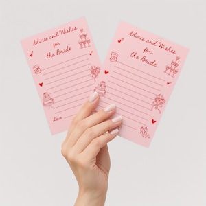 Tarjetas de consejos y deseos para despedidas de soltera, juego de despedida de soltera en rosa y rojo, consejos impresos para la futura novia, actividad para la despedida de soltera.