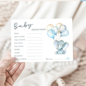 Baby Prediction Cards Baby Shower Activity Baby Boy Blue Elephant Baby Shower Idea Elephant Theme PDF/Printed Baby Prediction Game bild 6