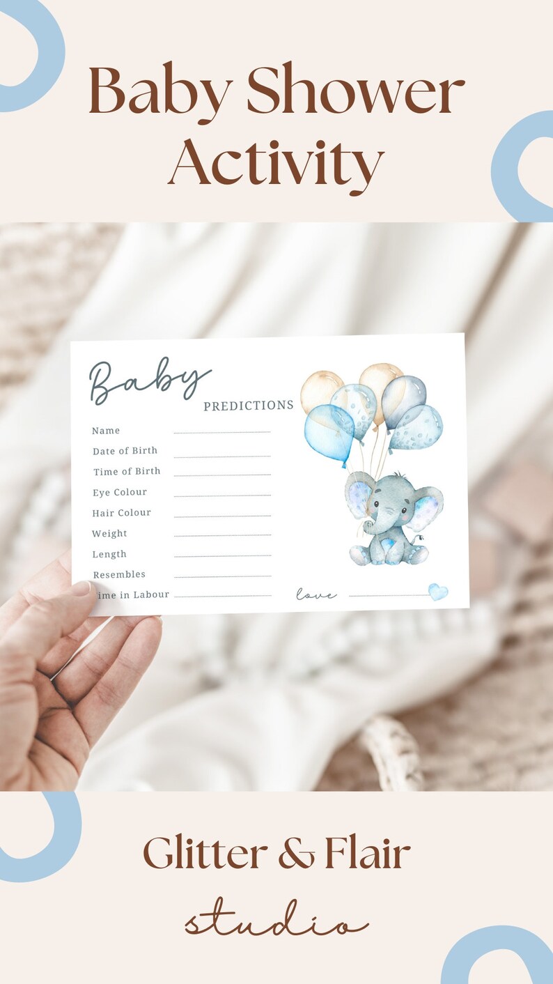 Baby Prediction Cards Baby Shower Activity Baby Boy Blue Elephant Baby Shower Idea Elephant Theme PDF/Printed Baby Prediction Game bild 6
