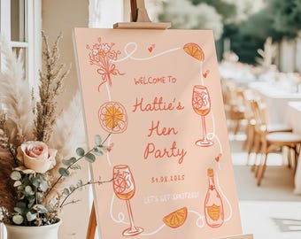 Hen Party Welcome Sign, Personalised Cocktail Theme Hen Do Poster, Prosecco Spritz Bridal Shower Decor, Foam Board or Poster, A1, A2, A3, A4