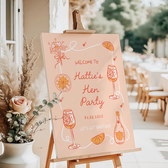 Hen Party Welcome Sign, Personalised Cocktail Theme Hen Do Poster, Prosecco Spritz Bridal Shower Decor, Foam Board or Poster, A1, A2, A3, A4