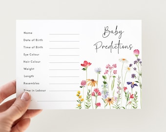 Wildflowers Baby Prediction Cards Baby Shower Game  Baby Girl Prediction Cards PRINTED Floral Baby in Bloom Baby Shower Activity