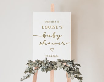 Personalised Baby Shower Welcome Sign Gold Minimal Baby Shower Welcome Poster Gender Neutral Baby Shower Sign Custom Entrance Welcome Board