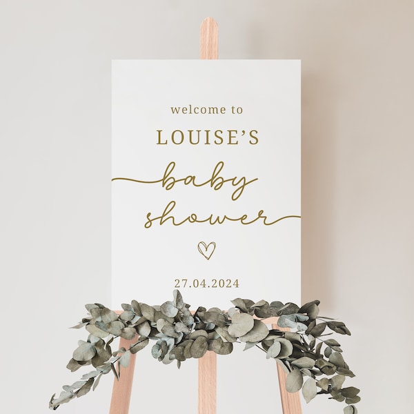 Personalised Baby Shower Welcome Sign Gold Minimal Baby Shower Welcome Poster Gender Neutral Baby Shower Sign Custom Entrance Welcome Board
