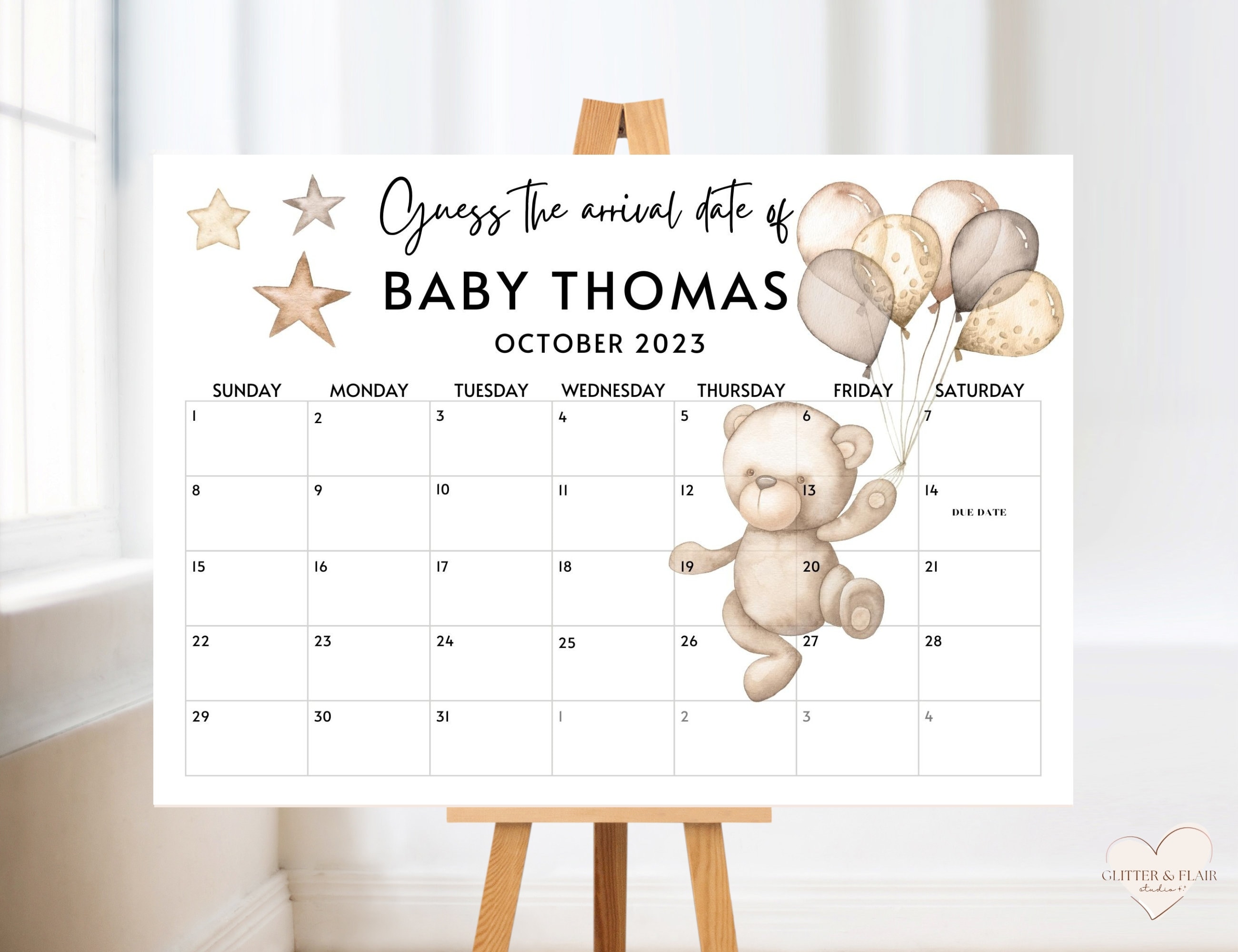 Guess the Arrival Date Calendar We Can Bearly Wait Baby Shower Etsy UK
