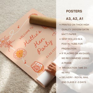 Hen Party Welcome Sign, Personalised Cocktail Theme Hen Do Poster, Prosecco Spritz Bridal Shower Decor, Foam Board or Poster, A1, A2, A3, A4 afbeelding 5