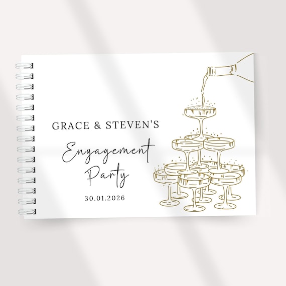 Personalised Engagement Party Guest Book Custom Champagne Tower Guestbook for Engaged Couple Engagement Keepsake Memory Book