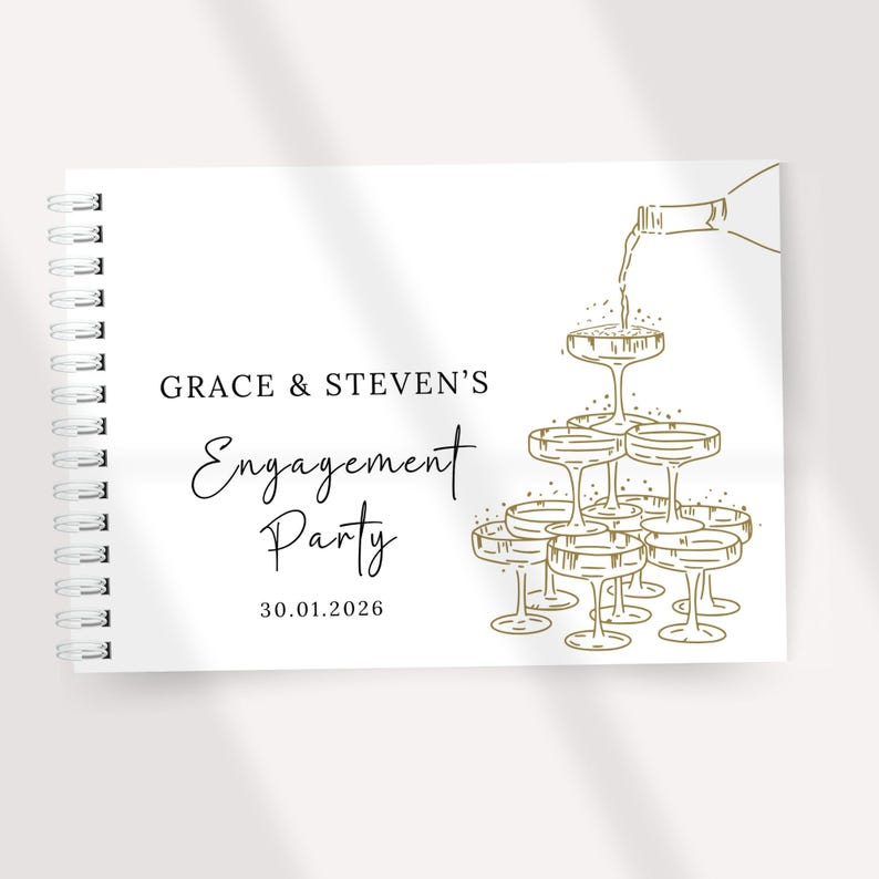 Personalised Engagement Party Guest Book Custom Champagne Tower Guestbook for Engaged Couple Engagement Keepsake Memory Book Bild 1