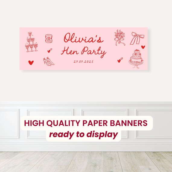 Personalised Hen Party Banner, Red and Pink Hen Do Decorations, Bridal Shower Wall Decoration, Girls Weekend Sign, Bride To Be Decorations,