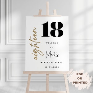 18th Birthday Party Welcome Sign Minimalist Custom Birthday Welcome Poster Men's Printed Birthday Welcome Board for 18th Birthday Sign Decor