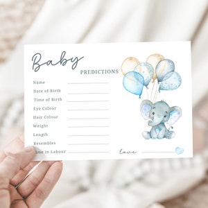 Baby Prediction Cards Baby Shower Activity Baby Boy Blue Elephant Baby Shower Idea Elephant Theme PDF/Printed Baby Prediction Game bild 1