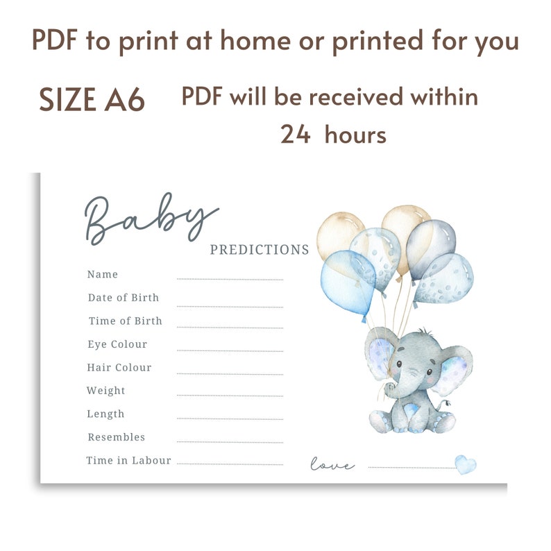 Baby Prediction Cards Baby Shower Activity Baby Boy Blue Elephant Baby Shower Idea Elephant Theme PDF/Printed Baby Prediction Game bild 2