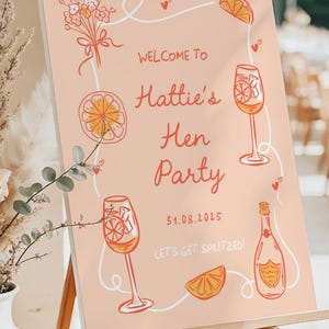 Hen Party Welcome Sign, Personalised Cocktail Theme Hen Do Poster, Prosecco Spritz Bridal Shower Decor, Foam Board or Poster, A1, A2, A3, A4 afbeelding 2
