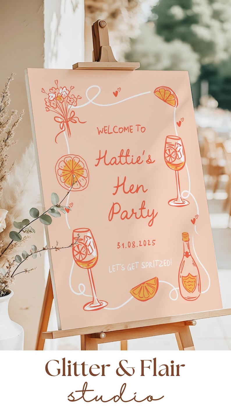 Hen Party Welcome Sign, Personalised Cocktail Theme Hen Do Poster, Prosecco Spritz Bridal Shower Decor, Foam Board or Poster, A1, A2, A3, A4 afbeelding 2