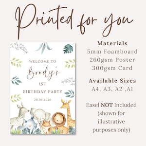 Personalised Safari First Birthday Party Sign Jungle Safari Wild One 1st Birthday Welcome Sign Baby Boy Age One Custom name Welcome Board image 2