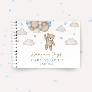 Custom Baby Shower Guest Book Blue Teddy Bear We can Bearly Wait Theme Baby Boy 1st Birthday Guestbook Teddy Christening Decor BT24