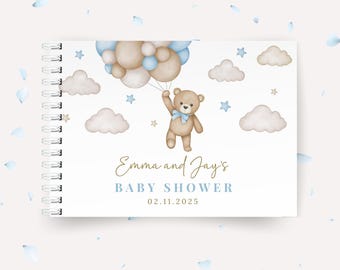 Custom Baby Shower Guest Book Blue Teddy Bear We can Bearly Wait Theme Baby Boy 1st Birthday Guestbook Teddy Christening Decor BT24