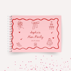 Custom Hen Do Guest Book Pink and Red Personalised Hen Party Guestbook Playful Theme Bridal Shower Keepsake Memory Book