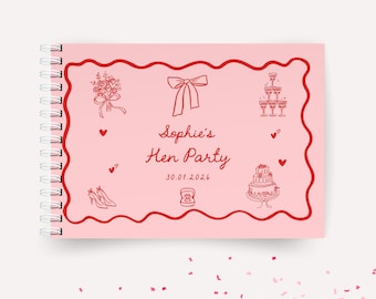 Custom Hen Do Guest Book Pink and Red Personalised Hen Party Guestbook Playful Theme Bridal Shower Keepsake Memory Book
