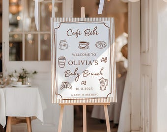 Café Bebe Baby Shower Sign a Baby Is Brewing Coffee Theme baby shower welcome sign Gender Neutral Baby Brunch Poster