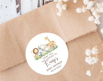 Custom Baby Shower Thank You Sticker Safari Baby Shower Personalised Favour Stickers Jungle Theme Baby Shower Decor Safari Animal Gift Label
