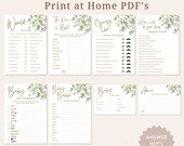 Baby Shower Games Bundle Printables Greenery Eucalyptus Printable Baby Shower Ideas Gender Reveal Activities Baby Games Bundle Print at Home