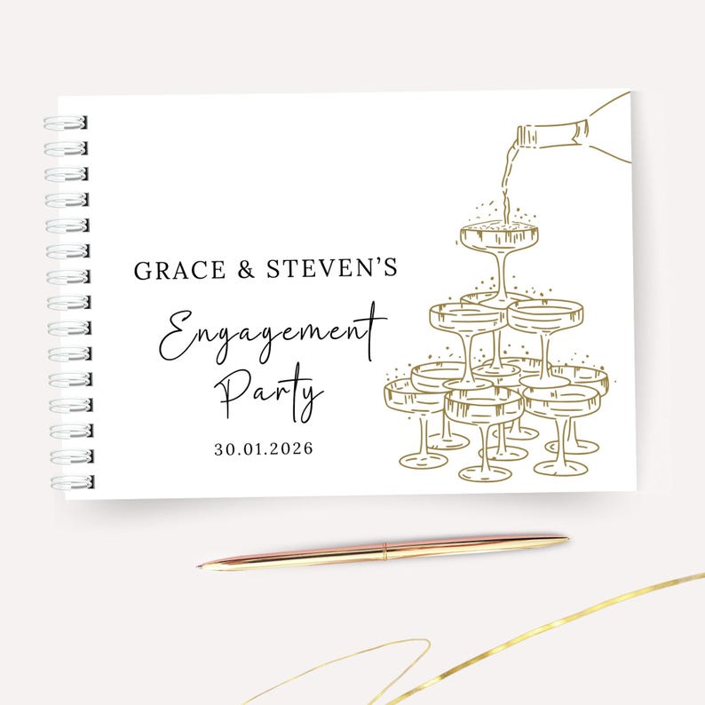 Personalised Engagement Party Guest Book Custom Champagne Tower Guestbook for Engaged Couple Engagement Keepsake Memory Book Bild 4