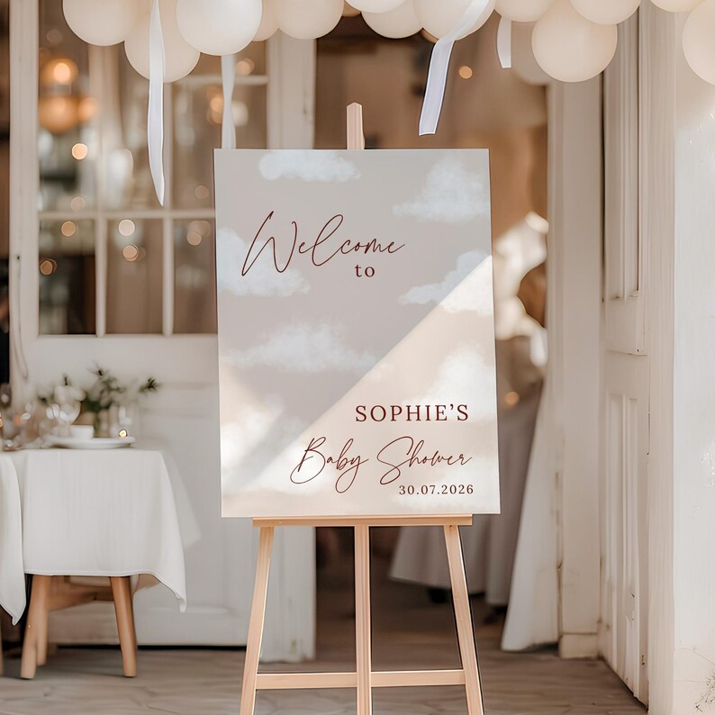 Personalised Neutral Baby Shower Welcome Sign Elegant Font Beige ...