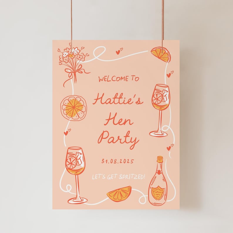 Customisable Hen Night Welcome Sign – Prosecco Cocktail Theme